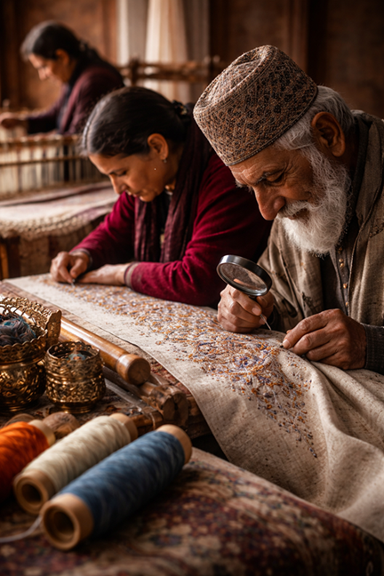 Artisan hands weaving pashmina